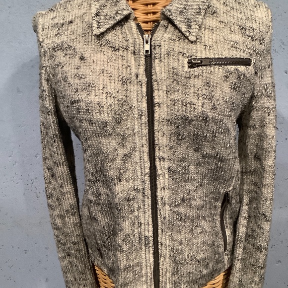 Eileen Fisher Zipper Front Knit Jacket Black/Cream - Picture 1 of 11